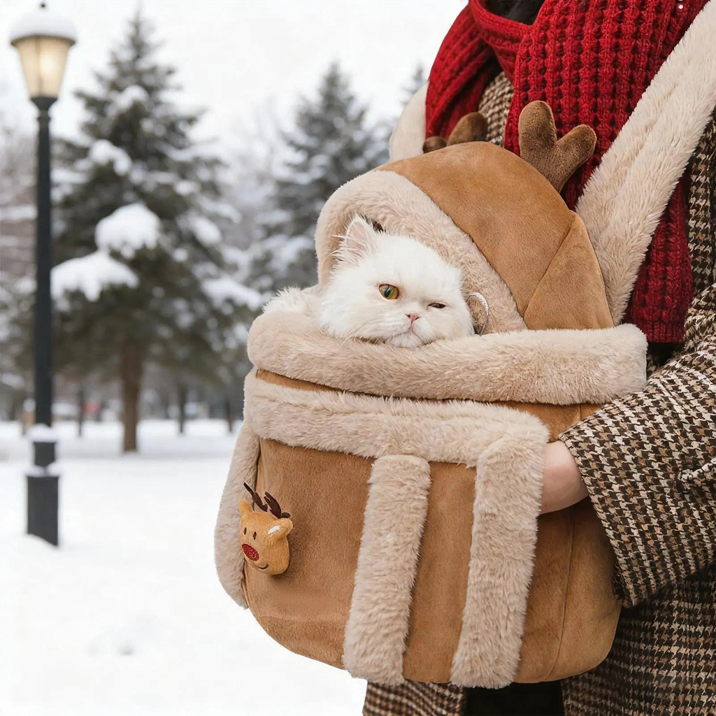 Reindeer Winter Cat Carrier Bed - Image 2|||PROMPT|||Cleaned image. Original analysis: found 1 brand name printed on the carrier bag itself