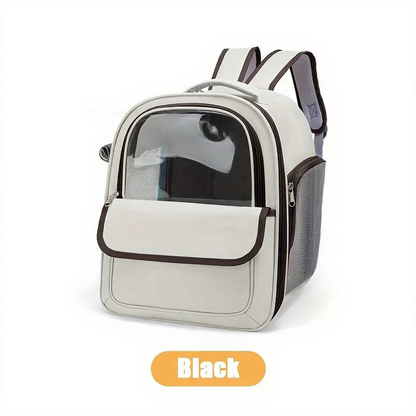 Space Capsule Transparent Pet Travel Backpack - Image 9|||PROMPT|||Cleaned image. Original analysis: Found brand name 'KEMORELA' at top left, brand logo/name on the product itself (small black label on the front flap), and color label 'Black' at bottom