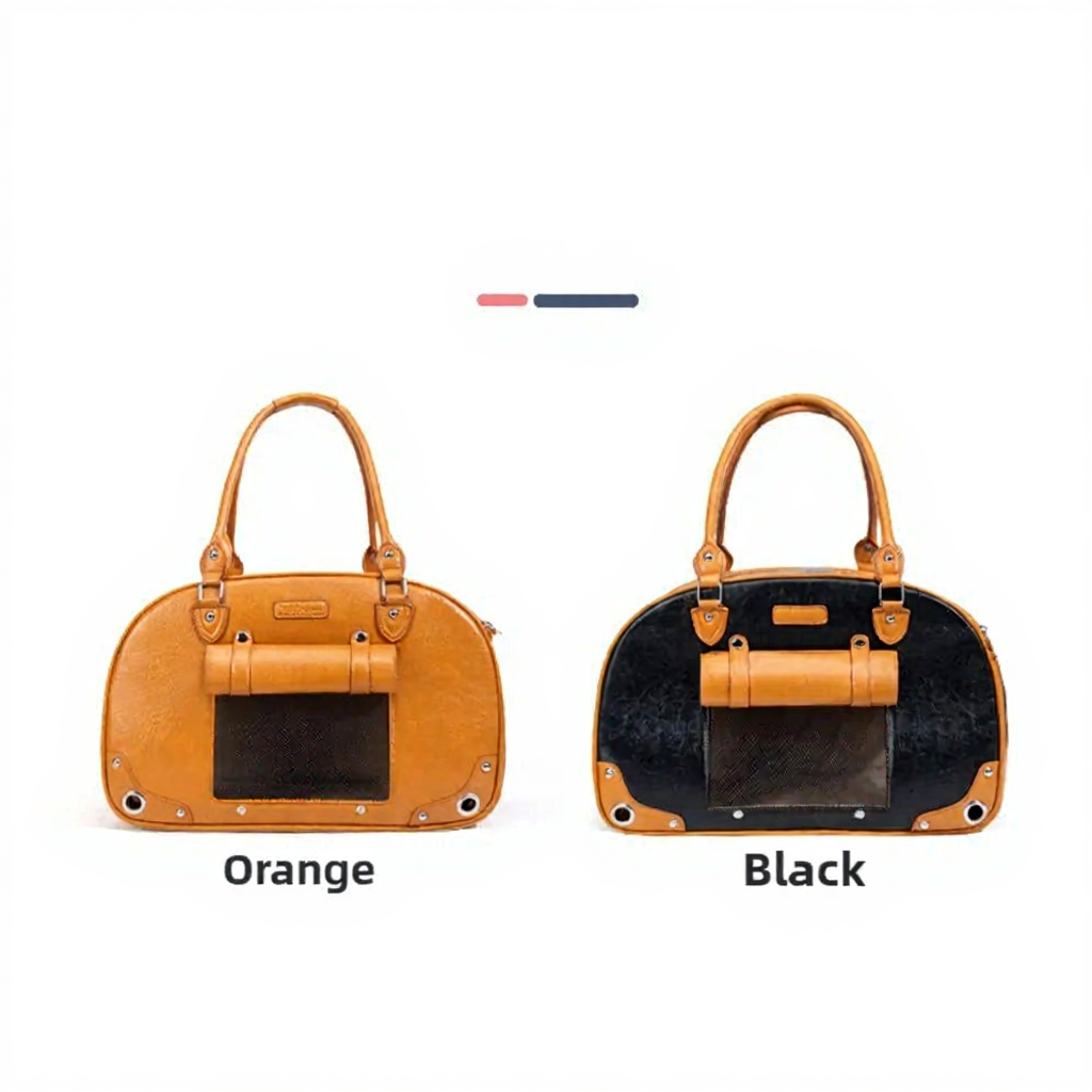 Stylish Travel Pet Carrier Bag - Image 5|||PROMPT|||Cleaned image. Original analysis: Found brand name 'BIMBA Y LOLA' embossed on the bag leather and rectangular nameplate on both bag variants